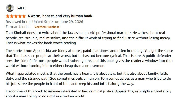 Amazon review by Jeff C.: five stars, titled A warm, honest, and very human book.